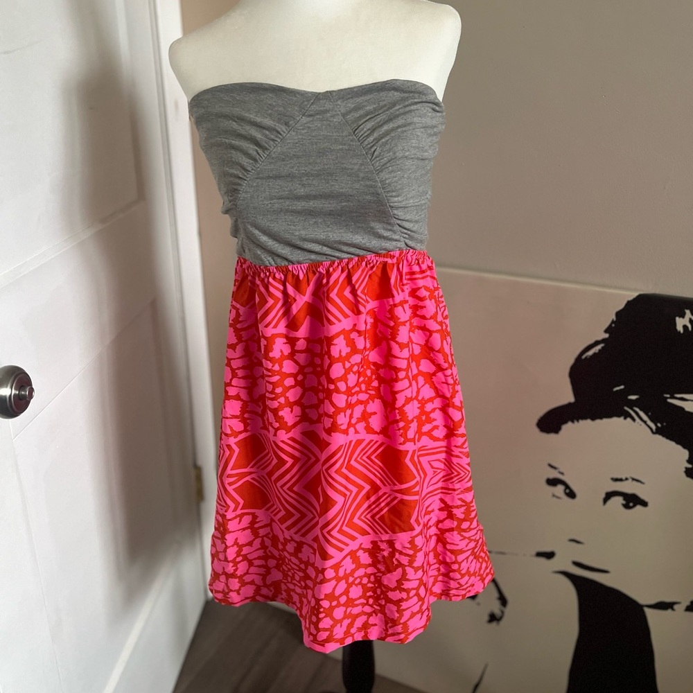 Roxy Strapless Dress in Gray and Pink